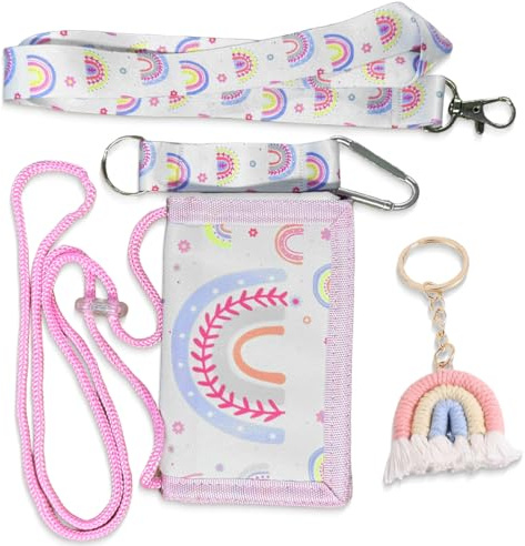 Porte Monnaie Fille, Arc-en-Ciel Portefeuille pour Enfant avec Porte-Clés, Portefeuille Mignon à bandoulière pour pièces et Billets, Pochette Tour de Cou Voyage, Noël Cadeau d'anniversaire pour Fille