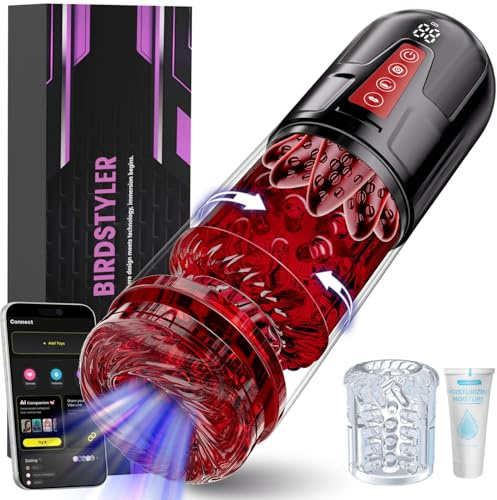 AI Sync Male Masturbator with Extra Sleeve, Sex Toys for Men Aqua-Friction Massage & Penis Training Enlargers 9 Thrust Rotation & Suction & Vibration Adult Male Sex Toys, Blowjob Pocket Pussy Stroker