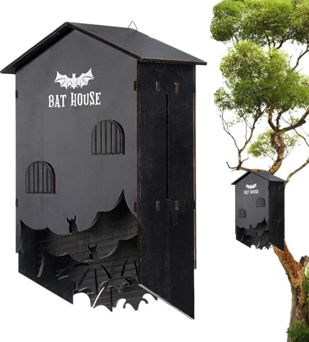 Scatola per pipistrelli in legno – Rifugio a tre camere da 9,5 x 15 x 25 cm, habitat da parete, design esterno ecologico, costruzione in legno resistente, giardino degli alberi di cortile,
