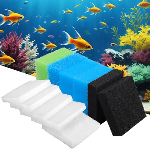 Nakutita Lot de 2 éponges filtrantes pour aquarium Juwel Compact/Bioflow 3.0/M, 2 bleues fines, 1 bleu grossier, 1 éponge verte, 2 charbon actif et 5 éponges filtrantes blanches