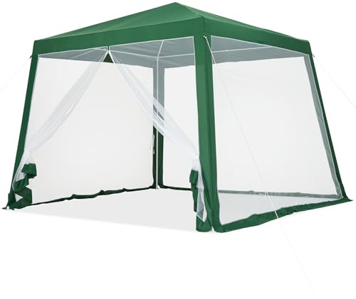GarveeHome Cenador de Jardín 3x3 m Pabellón de Exterior con Mosquitera de Gasa Blanca, para Fiestas Patio Terraza, Verde