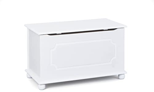 Inter Link - Spielzeugtruhe – Spielzeugkiste – Sitztruhe – Aufbewahrungstruhe – Containerbank - Kinderzimmer – Sitzbank mit Stauraum - Kiefer massivholz – Weiß lackiert – Emel