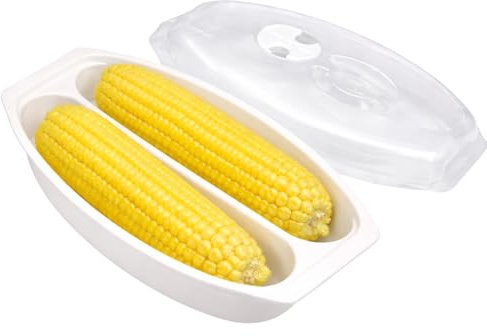 Microwave Corn Steamer for 2 Ears – BPA Free Cob Container with Vented Lid, Dishwasher Safe for Fresh or Frozen Ears