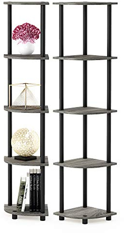 Furinno Turn-N-Tube 5 livello Scaffali senza Attrezzi, Legno, French Oak Grey/Nero, 2-Pack