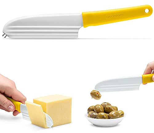 Dreamfarm Knibble Lite 3-In-1 Non-Stick Cheese Knife for Charcuterie, Slicing, Spreading, with Built-In Fork to Serve & Share Foods - 9 Yellow