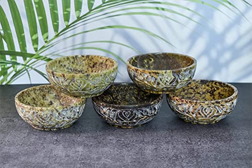 Ajuny Ciotola per Smudging in Pietra Ollare Naturale Bruciatore Artigianale per Divinazione con Intaglio a Foglia Decorazione per Casa Cucina e Tavola Idea Regalo - 5 Pollici