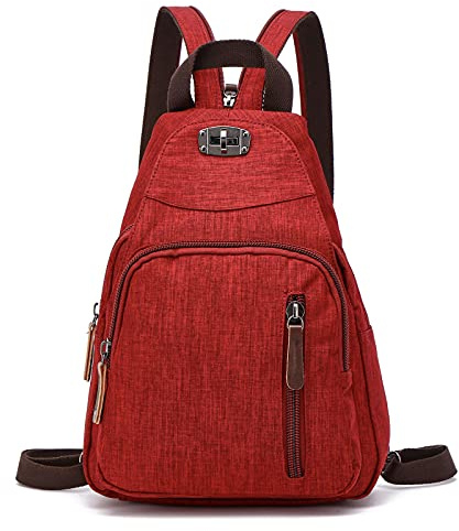 FANDARE Retro Bolsa de Pecho Pequeño Mochila Bolsos Cruzados Sling Crossbody Bag Bolsa de Hombro para Hombre Mujer Viaje Gimnasio Deportiva Ciclismo Daypacks Durable Poliéster Rojo