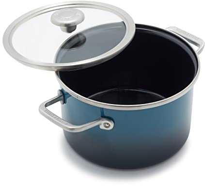 Merten & Storck Emailliertes Kochgeschirr, 3,9QT Suppentopf mit Deckel, Induktion, PFAS und PTFE-frei, spülmaschinenfest, ofen- und grillfest, Ägäisches Blaugrün