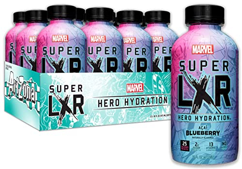 Arizona x Marvel Super LXR Blueberry Açaí Hero Hydration Drink, Pack of 12 x 473ml PET Bottles Sports Drink with Electrolytes & Vitamins