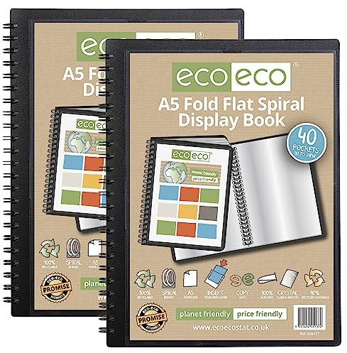 eco-eco A5 Sichtbuch, 50% recycelt, 40 Taschen, faltbar, flach, Spiralbindung, 2 Stück, eco137 x 2