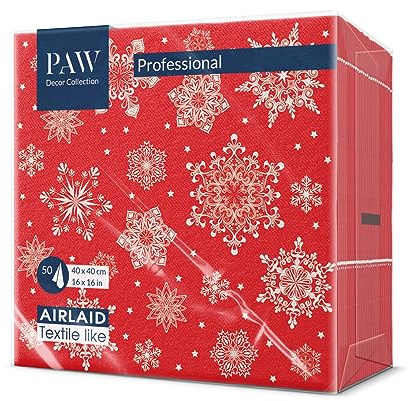 PAW - Tovaglioli Natale - Airlaid (40 x 40 cm) I 50 Pezzi I Tovaglioli Carta Airlaid I 3 Veli I Tovaglioli Airlaid - Natale, Inverno, Vacanze, Neve, Fiocchi di Neve I Snowflakes red
