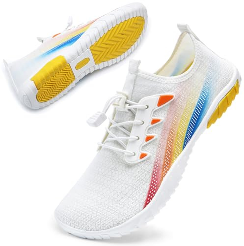 Escarpines Hombre Mujer Deportes acuáticos Zapatos de Agua para Secado Rápido Zapatillas Playa Calzado para Natacion Surf Acuaticas Piscina(Blanco,40 EU)