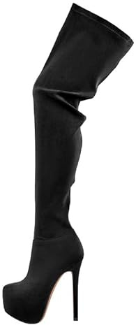 blingqueen Damen Overknees Stretch Stiefel Plateau Stiletto Boots mit Reißverschluss Schwarz 44 EU