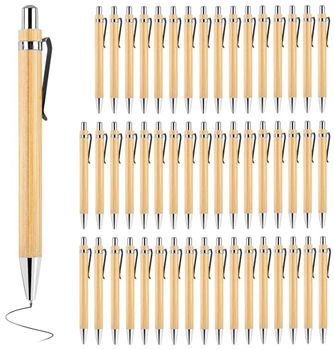 MEGYAD Lot de 50 stylos à bille en bois : ensemble de stylos à bille en bambou, instrument d'écriture en bambou avec conception durable, respectueuse de l'environnement, sans plastique pour le bureau