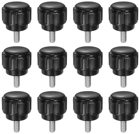 QUARKZMAN 12 Piezas de Perillas de Sujeción Moleteadas M3 x 6mm de Acero al Carbono Zincado Métrico con Tornillo de Pulgar de Rosca Macho Tipo de 14mm Negra