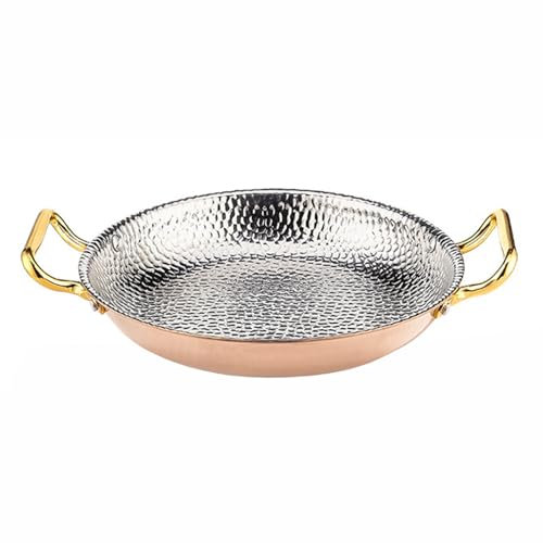 10 Dimensioni Antiaderente Padella Per Paella, Acciaio Inox 304 Spagnolo Padella Per Paella Martellato A Mano Frutti Di Mare Pentola Per Paella Con Doppio Manico, Rotondo, 34cm, Rose Gold