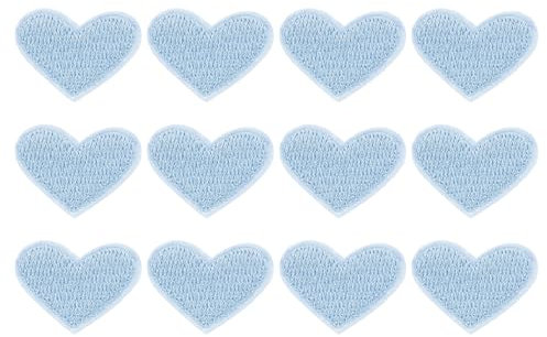 sourcing map 12Pcs Iron on Heart Patches, Sew on Small Heart Embroidered Patches, Decorative Repair Patch Applique for DIY Crafts Backpacks Bags Hats Clothes, 25mm Sky Blue