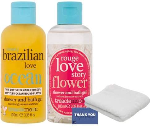 Treacle Moon Shower & Bath Gel Duo - Brazilian Love 100ml & Rouge Love Story Flower 100ml - Fruity Floral, Moisturising Body Wash Gift Set