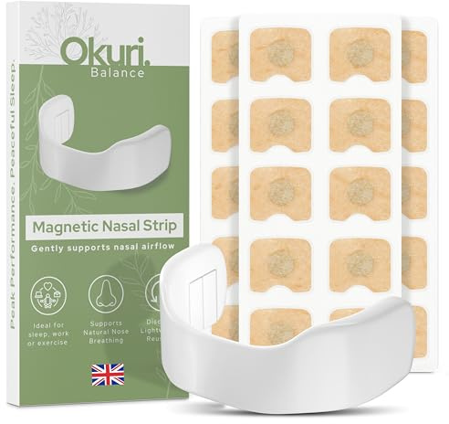 OKURI Magnetic Nose Strip for Breathing – Drug-Free, Easy to Use Reusable Magnet Nasal Strips for Sleeping, Anti Snoring and Prevents Congestion, Four Different Sizes in Black (White)