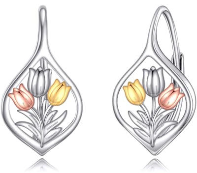 Tulpanörhängen 925 sterlingsilver tulpaner örhängen blommor smycken gåva för kvinnor