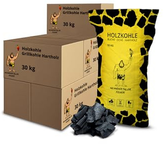 Neandertaler Feuer Holzkohle Grillkohle Buche - Charcoal BBQ 7 x 30 kg Kohle für Grill Smoker Kamin | Grillholzkohle aus Laubholz Buchenholzkohle 210 kg | Restaurant Qualität