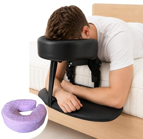 CENHIYY Appui-tête de massage pour lit avec accoudoir, berceau réglable pour matelas à la maison, coussin de massage portable pour salon de beauté, spa, maison avec 2 taies d'oreiller (coton violet et