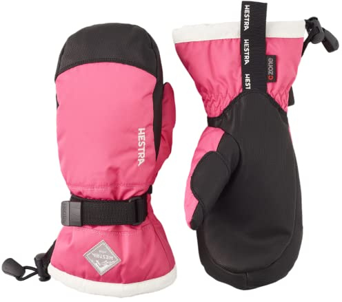 Hestra Ski Mittens for Kids: Waterproof C-Zone Cold Weather Winter Gloves, Fuchsia/Ivory, 4