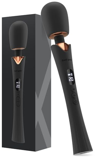 bed geek Cordless Wand Massager – Super Powerful Handheld Massage with 20 Speeds & 8 Patterns, Soft Silicone Head, Quiet Motor, LED Display, Body-Safe & Waterproof Black & Rose Gold