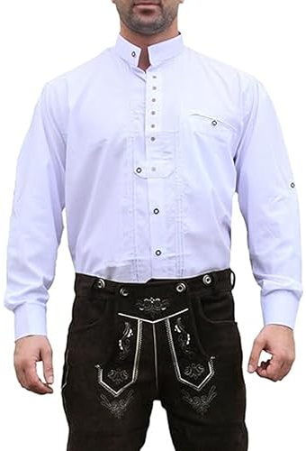 German Wear Trachtenhemd Hemd für Trachten Lederhosen mit Edelweiss Bestickt - Weiß - L