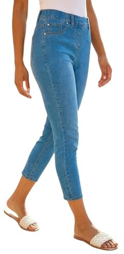 Roman Cropped Jeggings for Women UK Ladies Capri Stretchy Jeans Denim Legging Cotton Summer Trouser Three Quarter 3/4 Length Pull On Cut Off High Waist Smart - Denim Blue - Size 18