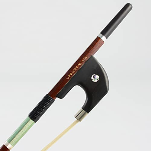 Upright Double Bass Bow 4/4 Size Carbon Fiber Core Wood Skin German Style Hybrid VINGOBOW 120BG Master Level Ebony Frog Well Balanced Pernambuco Performance Sweet Warm Tone Mongolian Horse Hair