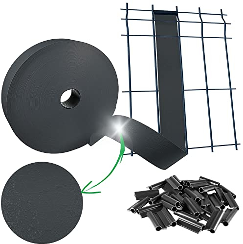 Sorton Kit Lamelle Occultante PVC Rouleau Bande Occultant Brise Vue Grillage Rigide Occultant Cache Cloture en Panneau Rigide pour Jardin 46MM x 70M+100CLIPS (Graphite - RAL7015)