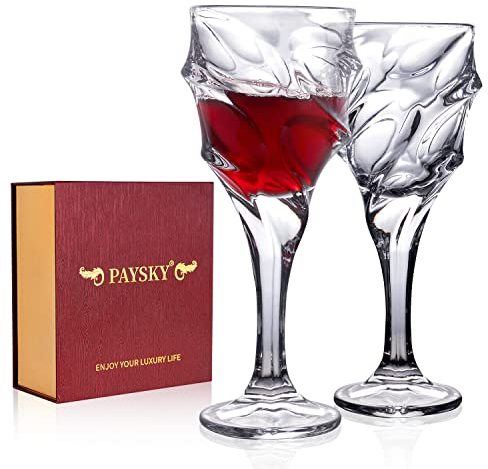 Paysky wein glaser set |Weißwein Gläser, 2er Set, spülmaschinenfeste Wein-Gläser, einzigartiges Handmuster-Design, transparent, 270 ml