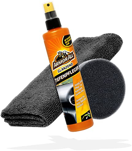 detailmate Auto Cockpitpflege Set: Armor All Kunststoff Tiefenpfleger glänzend 300ml Microfasertuch Premium 320GSM Applikatorpad Ø90mm | Kunststoffpflege Auto Innenraum