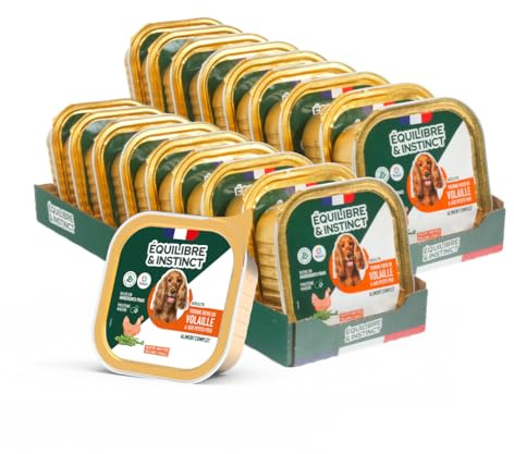 EQUILIBRE & INSTINCT - Chien Adulte - Pâtée Nourriture Humide Volaille - Transit Digestif Optimal - Recette Complète Formulée avec des Vétérinaires - 18x300g - Fabriqué en France