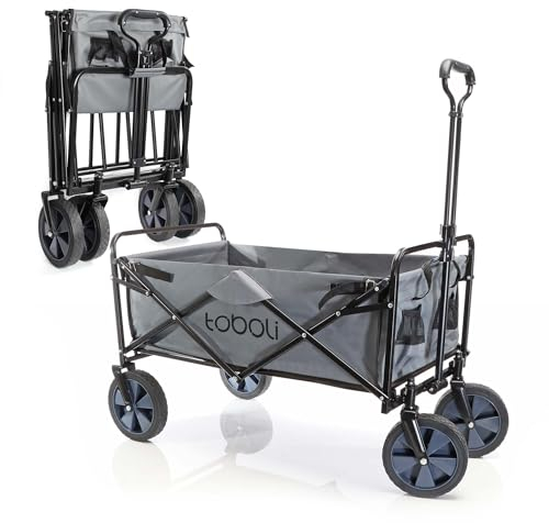 Toboli Carretto a mano pieghevole, max 100 kg, tessuto impermeabile grigio e manico telescopico, Carrello spiaggia