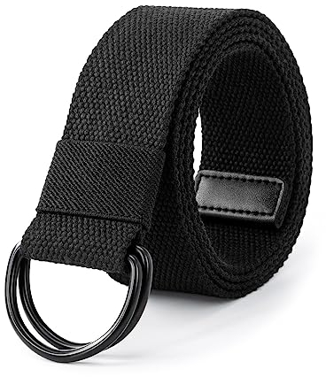 LXMY Gürtel Herren,Herren Gürtel Ohne Löcher,Stufenlos Verstellbar Canvas Stoff,Schwarzer Doppel D Ringgürtel für Freizeit und Reise