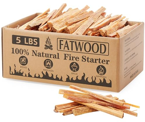 5 lbs Fatwood Fire Starter Sticks, 100% Natural Kindling Firewood Firestarter for Stoves, Pine Wood for Fireplaces, Campfires, Bonfires, Grill