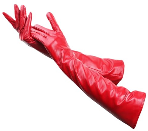 HEAITHpool 50 cm Lange Lederhandschuhe Damen Lederhandschuhe Warme Damen Winterhandschuhe Einfache Damenhandschuhe Red M