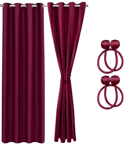Cozyor Verdunklungsvorhänge Gardinen 2er Set mit Magnet-Raffhalter Thermogardine gegen Kälte 100% verdunkelnd, rot Berry, Gardine mit Ösen für Schlafzimmer, Wohnzimmer, Kinderzimmer 200x135 cm