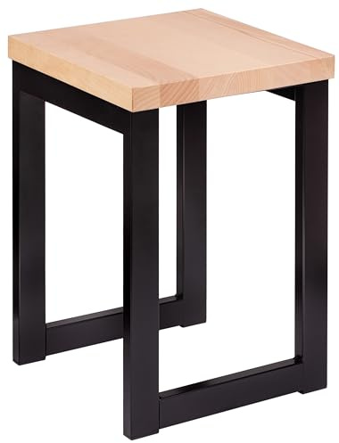 specwood Taburete de Madera Loft, Taburete de Bar de Madera, Taburete de Flores de Madera con Estructura de Metal, Taburete 30x30x46 cm, Taburete de Ducha Moderno,