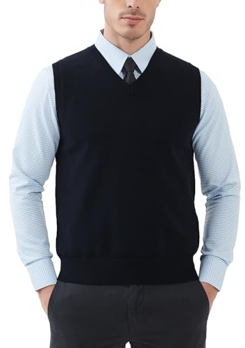 Kallspin Hommes Gilets en Coton sans Manches Col en V Gilets tricotés Pull-Over Relaxed Fit Sweater Vest