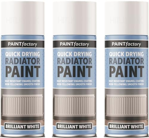 HitlineUK 3 X 400ML RADIATOR PAINT - WHITE, QUICK DRYING, HEAT RESISTANT ENAMEL COATING AEROSOL