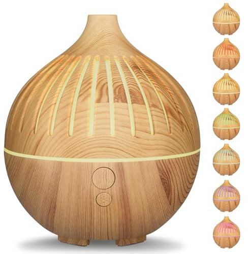Hianjoo Aroma Diffuser 180ml Luftbefeuchter mit Timer, Kleiner Ultraschall Aromatherapie Diffusor LED mit 7 Farben für Büro, Yoga, Spa, Schlafzimmer (Holzfarbe)