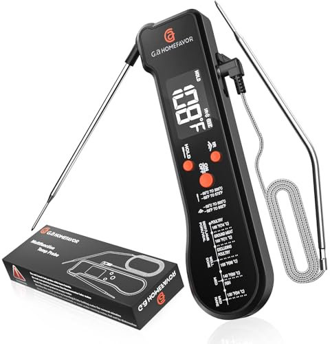 G.a HOMEFAVOR 3-in-1 Digital Meat Thermometer for Kitchen Cooking - Wired Probe, Instant Read Temperature with Infrared Thermometry for Pizza Making, BBQ, Air Fryer, Deep Fry, Roasting