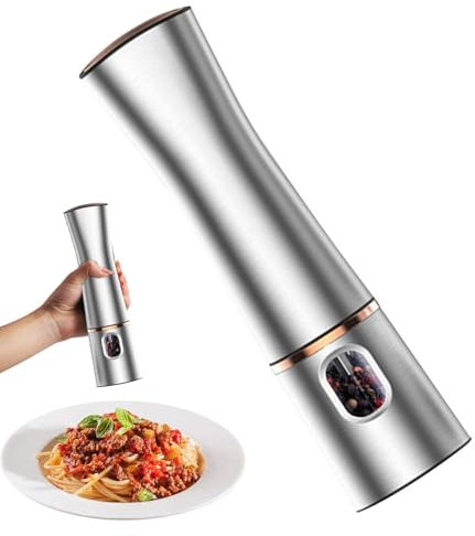 Molino de especias de acero inoxidable - Botella de molienda de sal de gema, molinillo de pimienta eléctrico con pilas | Molinillo de pimienta gadget de cocina para sal de roca y especias, molienda