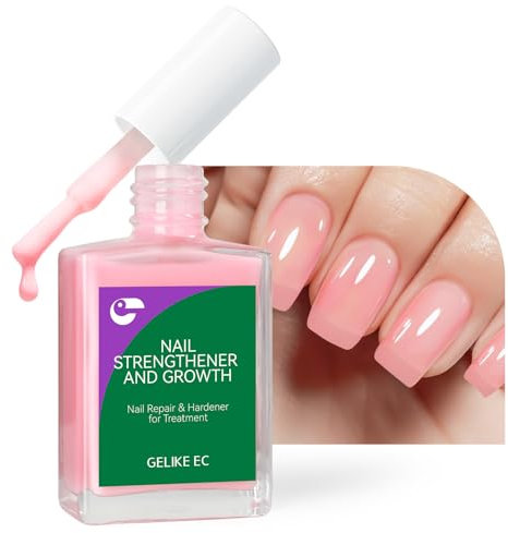Gelike EC Indurente per Unghie Piena-Rughe per la Crescita: Rinforzante Riparatore Rosa Trasparente per Unghi Deliques, Danneggiati e Frantumati - 15 ml