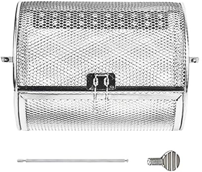 Griglia rotante in acciaio inox – Accessori per barbecue all'aperto, griglia spiedo regolabile | Griglia di cottura in acciaio inox, cestino rotante portatile in acciaio per barbecue all'aperto e
