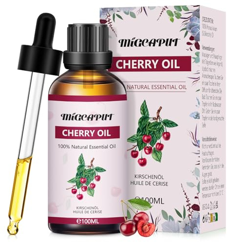 MIGCAPUT Aceite Esencial de Cereza 100ML, Aceite de Fragancia de Cereza Premium, Aceite Esencial de Aromaterapia para Humidificador, Difusor, Baño, Vela de Bricolaje, Jabón, Perfume