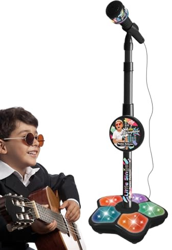 Microphone pour avec Support, Machine de karaoké avec lumières, Microphone réglable sur Pied pour Filles et garçons, Jouet éducatif Cadeau pour